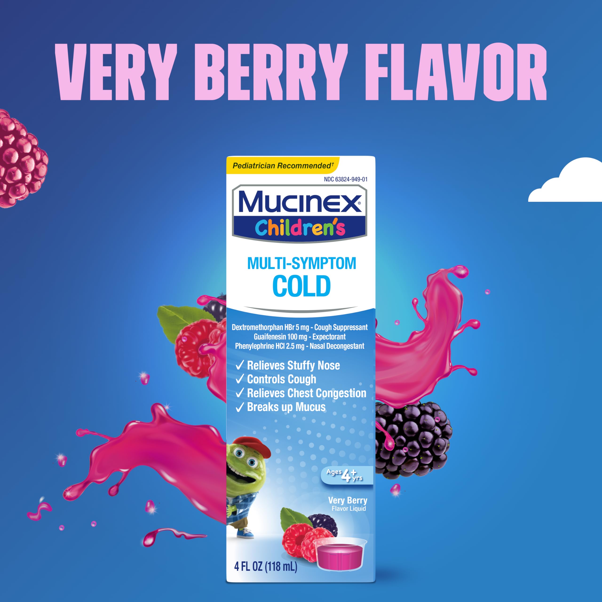 Mucinex Children's Multi-Symptom Cold Medicine, Kids Cough Medicine, Mucinex Kids Medicine/Decongestant with Dextromethorphan HBr, Guaifenesin, Phenylephrine HCl, Very Berry Flavor Liquid, 4 Fl Oz Mucinex buy australia supplements