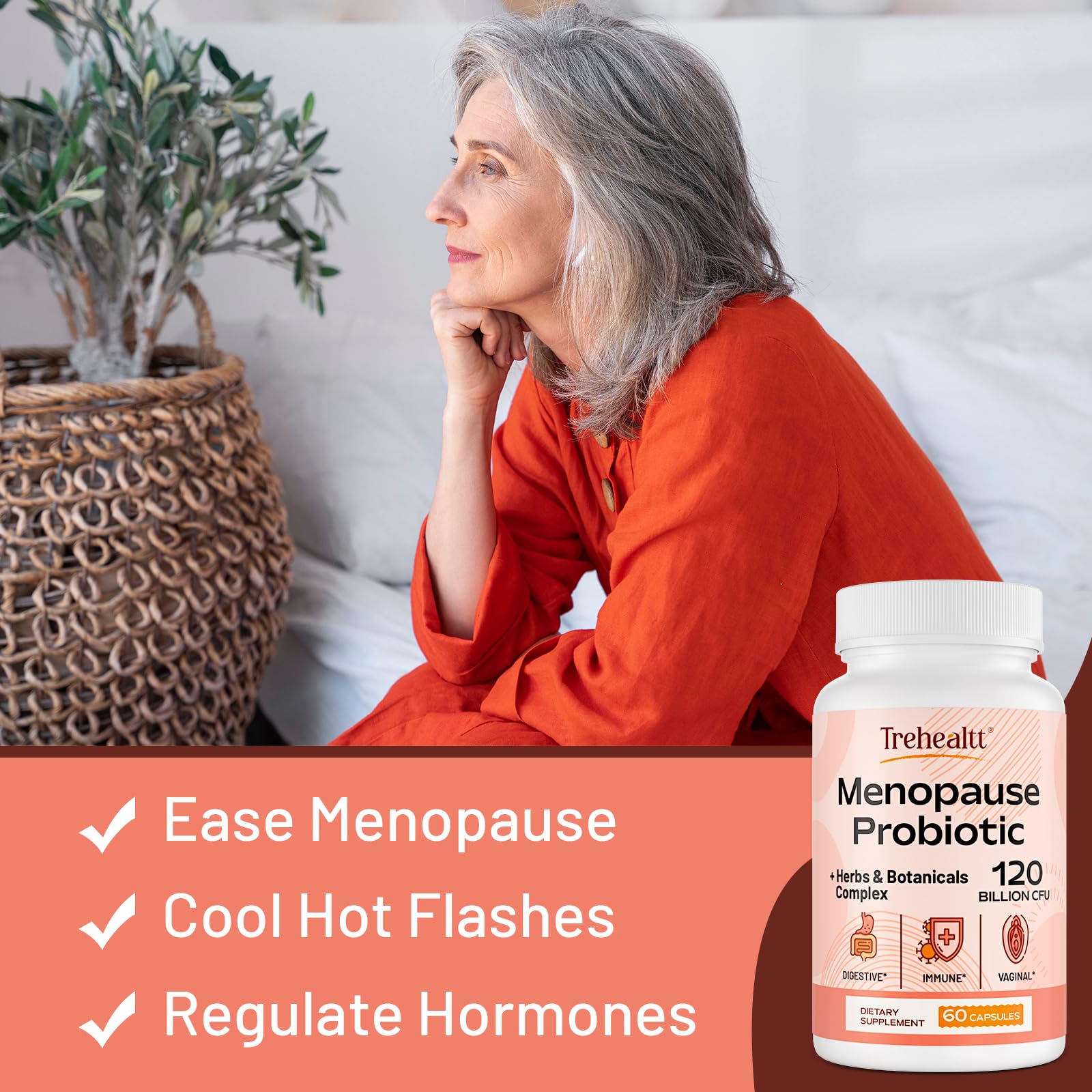 Menopause supplements for women, 120 Billion CFU Probiotic, 13-in-1 Herbs & Botanicals Complex, for Hormone Menopause, Hot Flashes, Night Sweats, Mood Swings, Sleep Disturbances, Vegan, 60 Capsules Trehealtt buy australia supplements