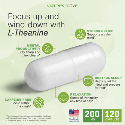 Nature's Trove L-Theanine 200mg 120 Vegetarian Capsules Nature's Trove