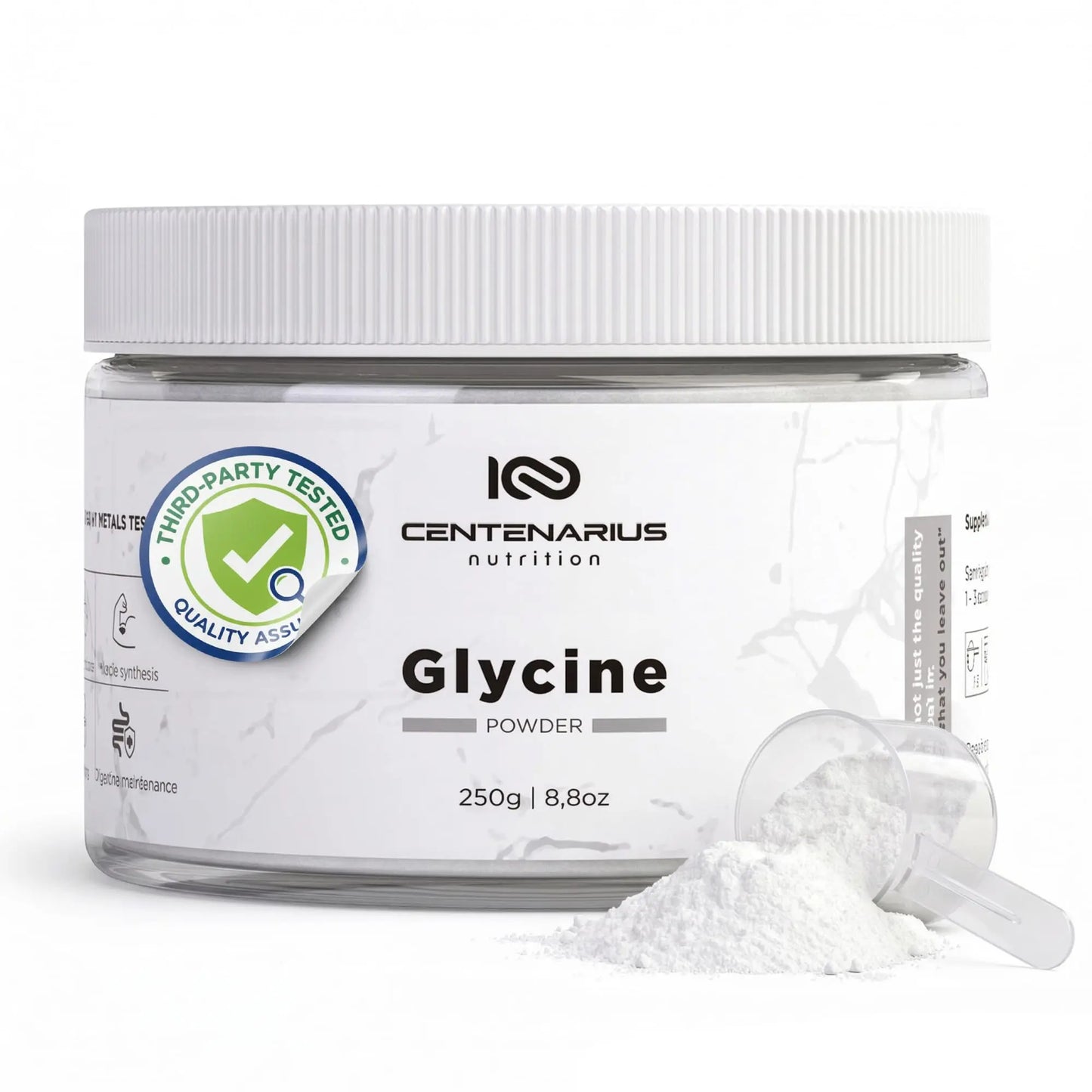 Premium Glycine Powder 250g | Amino Acids Supplement for Post Workout Muscle Recovery, Digestion, Sleep Aid + More - Vegan, Additive-Free Centenarius Nutrition