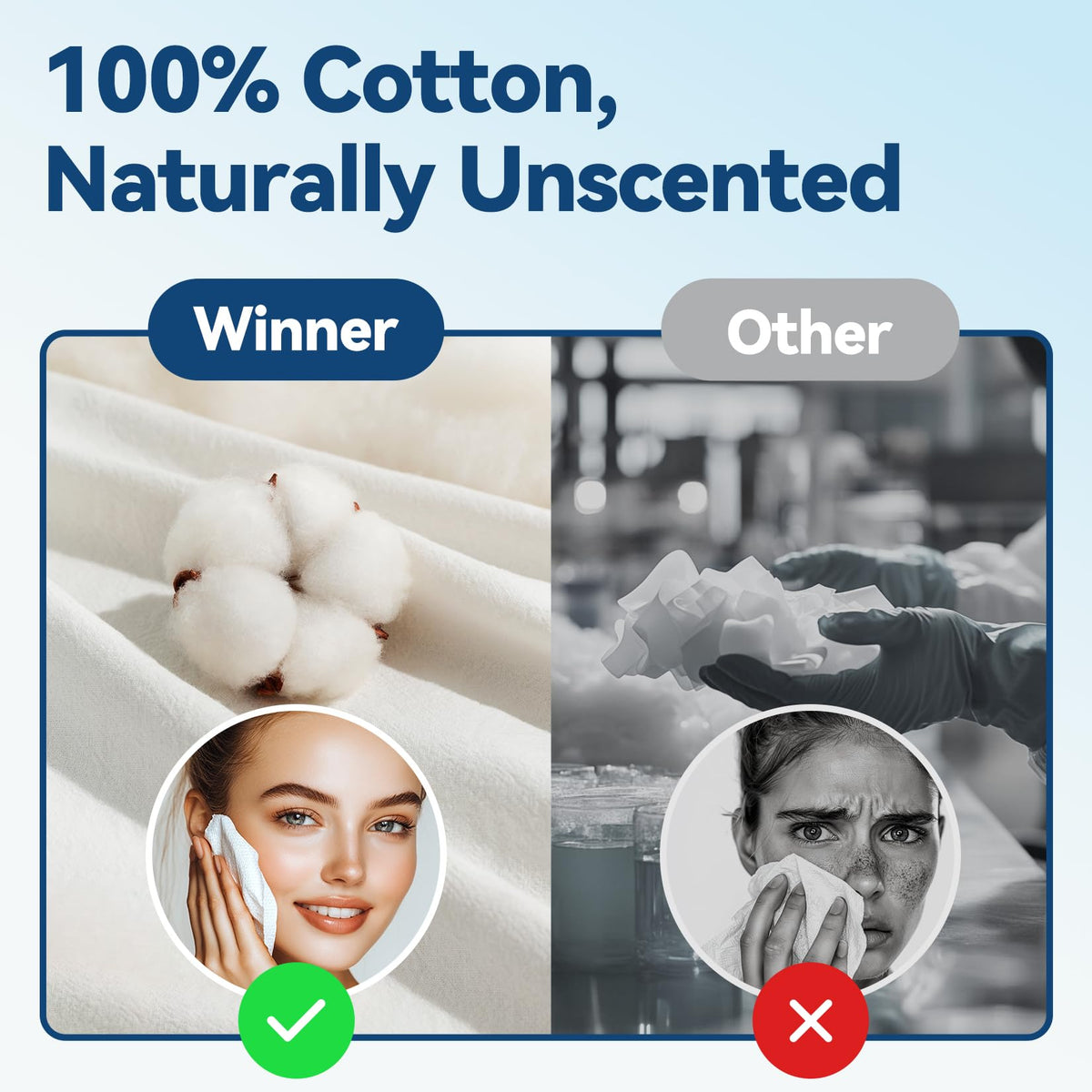 Winner Disposable Face Towels, 100% Cotton, 600 Count (Pack of 6) Winner