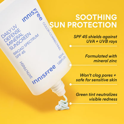 innisfree Daily Mineral UV Defense SPF 45 | Tinted Korean Sunscreen with Zinc Oxide for Redness | Gentle, Hydrating and Lightweight | Available in 2 Pack innisfree