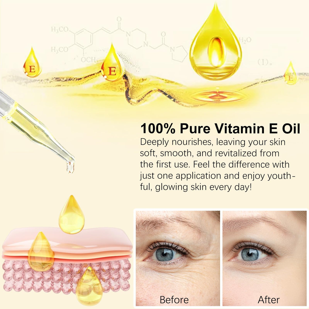 flasture Vitamin E Oil 75,000 IU – 100% Pure Natural Vitamin E for Skin, Face, Hair, Scars – Deep Moisturizing Body Oil for Dry Skin, Wrinkles – Cold-Pressed, Non-GMO,Skincare – 2 Fl Oz flasture
