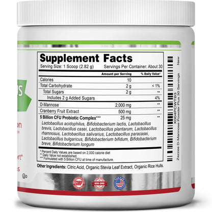 Zazzee D-Mannose Powder Plus, 2000 mg, 67 Servings, Free Scoop, Made in USA | Plus 5 Billion CFU Probiotics and Pure Cranberry Juice Extract, Kosher, 6.67 oz, Urinary Tract & Bladder Support, Non-GMO Gsupps Australia