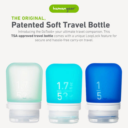 humangear GoToob+ 3-Pack, Large (3.4 fl oz), Clear/Purple/Teal | Refillable & Leak-Proof Silicone Travel Size Bottles with Locking Cap for Toiletries, Camping & TSA Carry-On Gsupps Australia