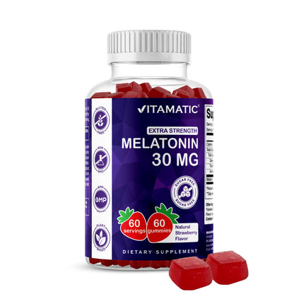 Vitamatic Sugar Free Melatonin 30mg per Gummy - 60 Servings - 60 Vegetarian Gummies - Non-Habit Forming Supplement (60 Count (Pack of 1)) Vitamatic
