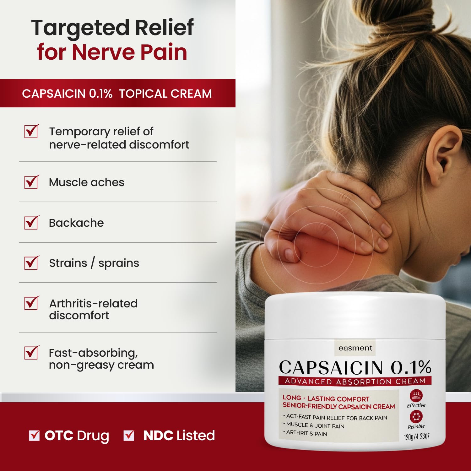 Easment Capsaicin Pain Relief Cream – Topical Arthritis & Muscle Pain Relief for Joint, Nerve & Back Pain – Medicated Pain Cream with Capsaicin 0.1% – Arnica, Aloe & Chamomile, 4.23 Fl Oz Easment buy australia supplements