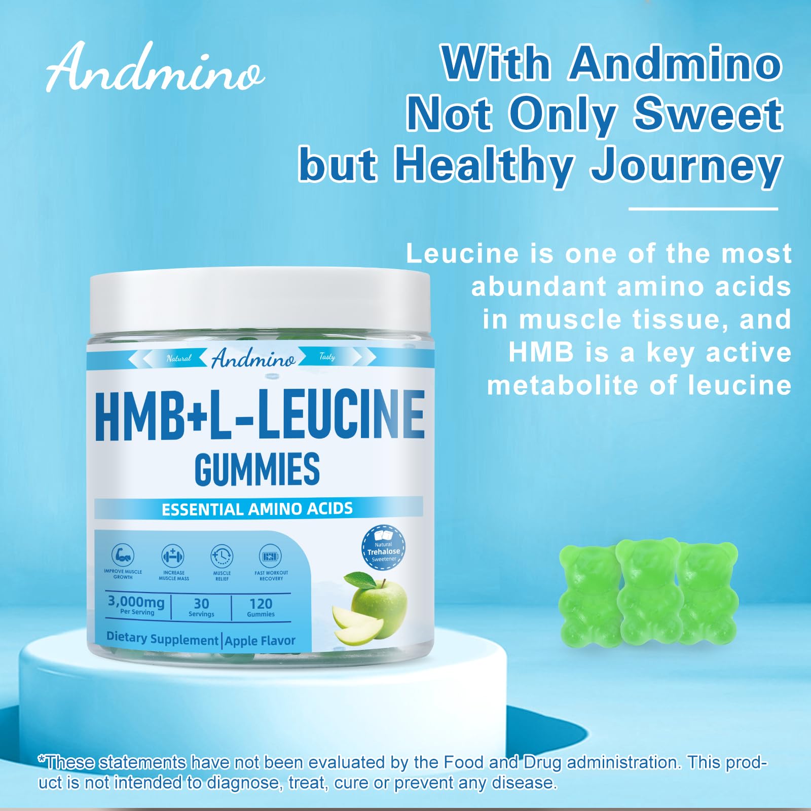 andmino HMB and L-Leucine Gummies, 3000mg, with Trehalose, for Muscle Growth, Muscle Relief and Workout Recovery, for Adults & Elder, Non-GMO andmino buy australia supplements