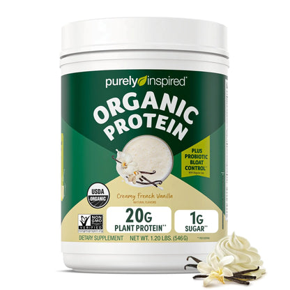 Purely Inspired Plant-Based Protein Powder for Men & Women, Creamy French Vanilla (16 Servings) - Vegan & Organic - 20g of Pea Protein Powder for Smoothies & Shakes - Dairy-Free, & Gluten-Free Purely Inspired