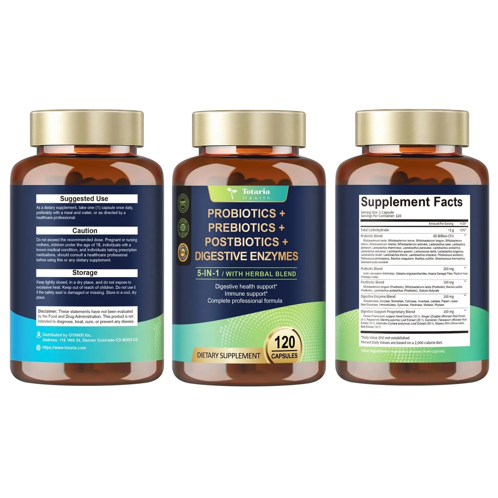 Totaria 5-in-1 Probiotic Prebiotic & Postbiotic for Women Men, 60 Billion CFU 24 Strains w/Digestive Enzymes, Prebiotic Fiber, Slippery Elm, Daily Complete Immune, Gut Health, 120 Day Supply Totaria buy australia supplements