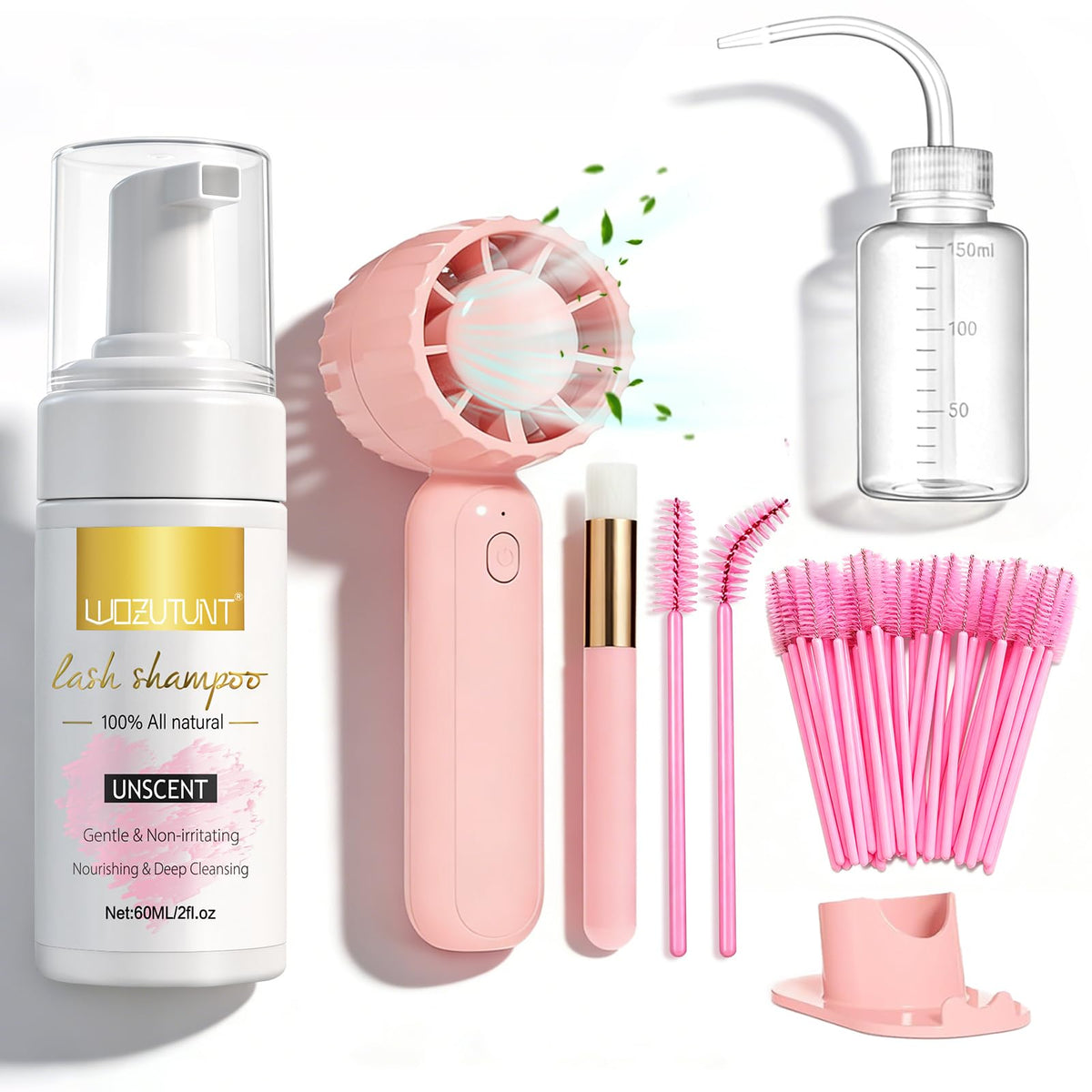 Eyelash Extension Cleanser Lash Mousse Lash Shampoo for Extensions, USB Mini Portable Fan Rechargeable Electric Handheld Air Conditioning (lash kit-handheld fan) WOZUTUNT