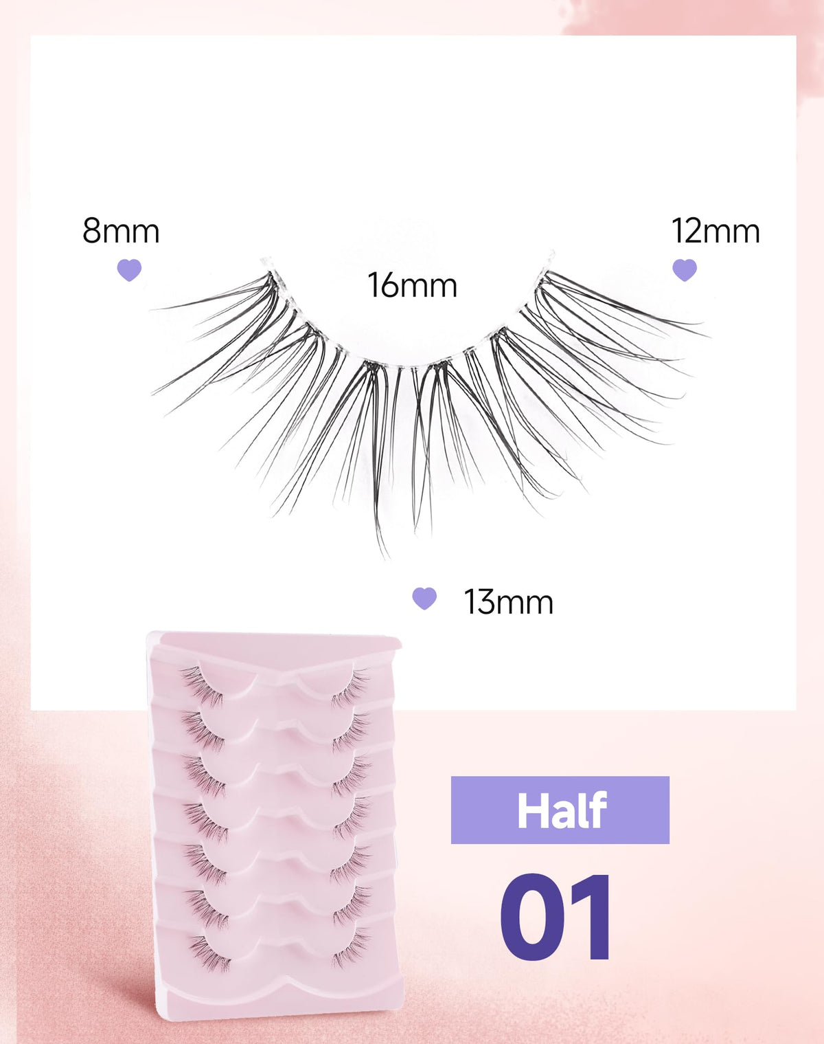 Easeful Half Lashes Natural Corner Eyelashes Wispy Natural Look Clear Band 3/4 Lashes Half-01 Easeful