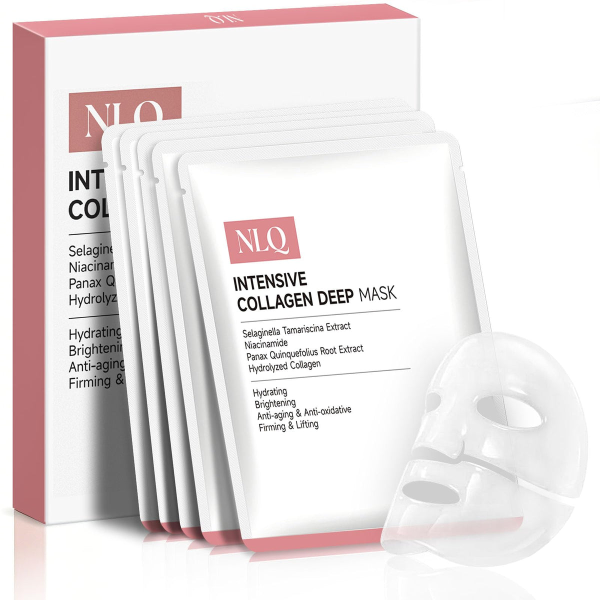 NLQ Bio-Collagen Face Mask Overnight Hydrogel Deep Mask - Glass Skin Intensive Hydrating & Firming Pore Refining Anti-Aging Sheet Mask, Skincare Gift for Women (5 Sheets) NLQ