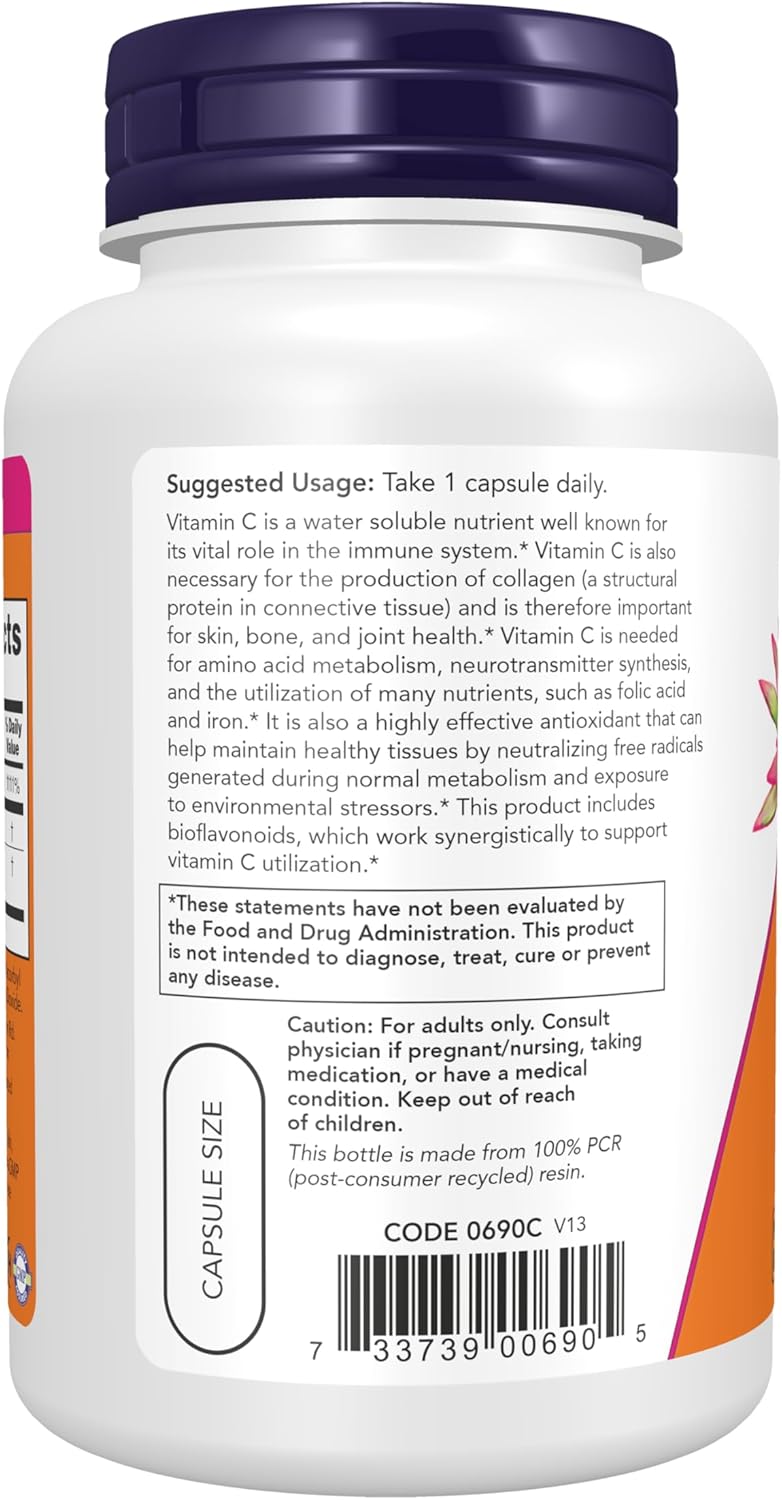 NOW Foods Supplements, Vitamin C-1,000 with 100 mg of Bioflavonoids, Antioxidant protection*, 100 Veg Capsules Gsupps Australia