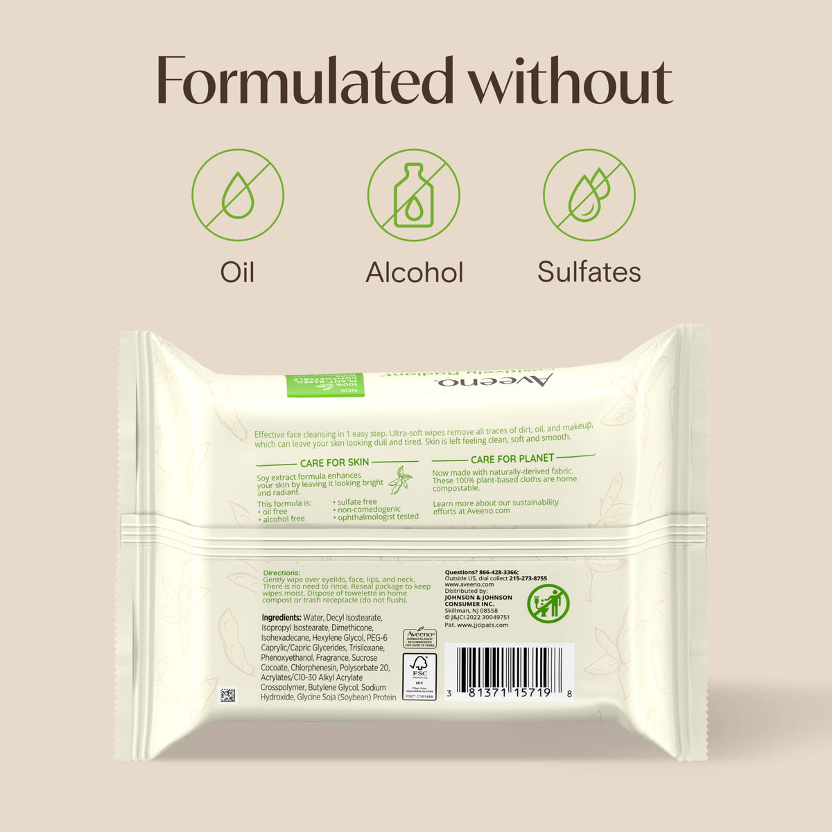 Aveeno Calm + Restore Unscented Makeup Remover Wipes, Fragrance-Free, 25 Ct Aveeno