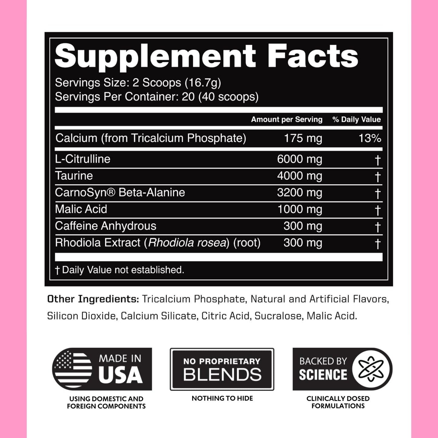 Outwork Nutrition Preworkout for Men & Women - Nootropic Pre Workout Without Creatine, Pre-Workout Powder with Taurine Rhodiola Citrulline Malate Beta Alanine Caffeine (Tropical Candy)