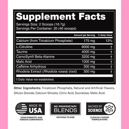Outwork Nutrition Preworkout for Men & Women - Nootropic Pre Workout Without Creatine, Pre-Workout Powder with Taurine Rhodiola Citrulline Malate Beta Alanine Caffeine (Tropical Candy)