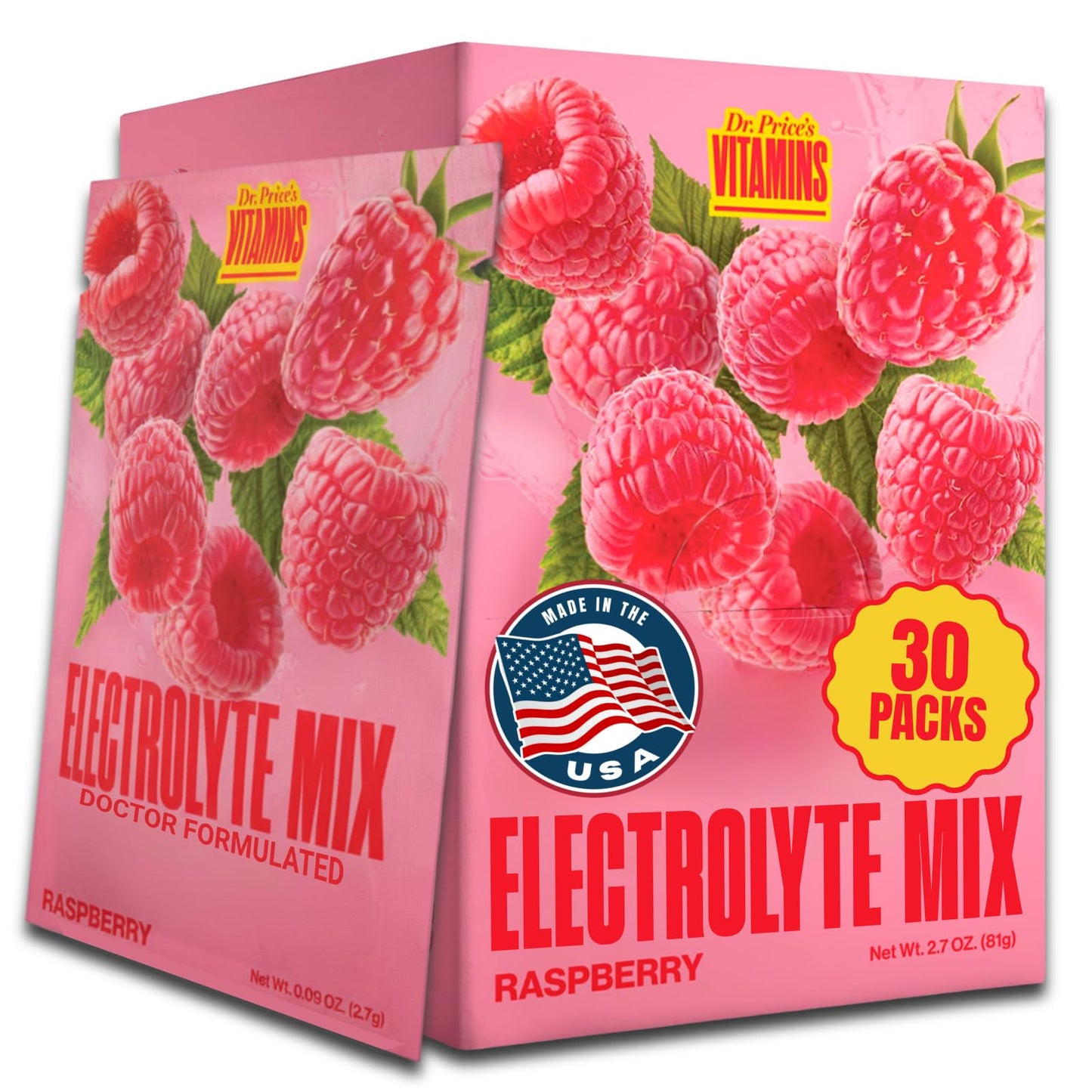 Dr. Price’s Electrolytes Hydration Powder Packets – Raspberry, 30 Packs | Sugar Free Electrolyte Drink Mix, 72+ Trace Minerals, Manganese | Keto Electrolytes, Dr. Price's Vitamins