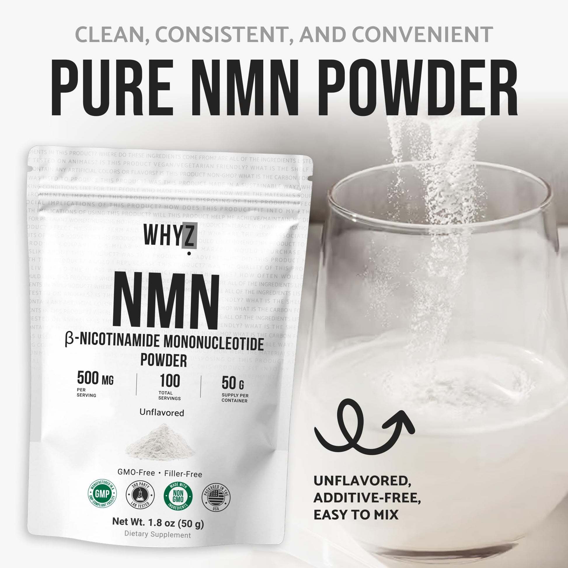 Pure NMN Powder Nicotinamide Mononucleotide Quick Dissolved NMN Supplement Powder 100% Unflavored NMN Supplement Supports NAD+ Levels Vegan Friendly Non-GMO, 50g WHYZ buy australia supplements