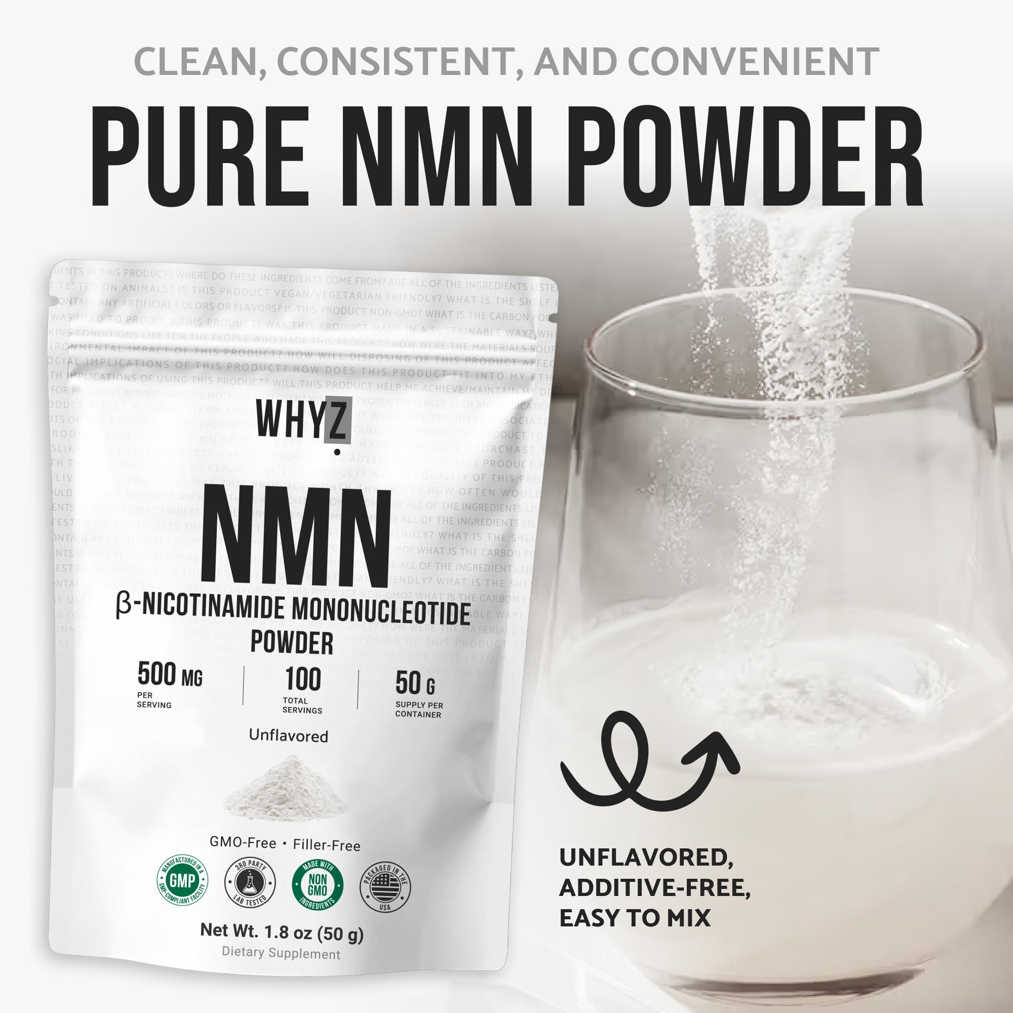 Pure NMN Powder Nicotinamide Mononucleotide Quick Dissolved NMN Supplement Powder 100% Unflavored NMN Supplement Supports NAD+ Levels Vegan Friendly Non-GMO, 50g WHYZ buy australia supplements