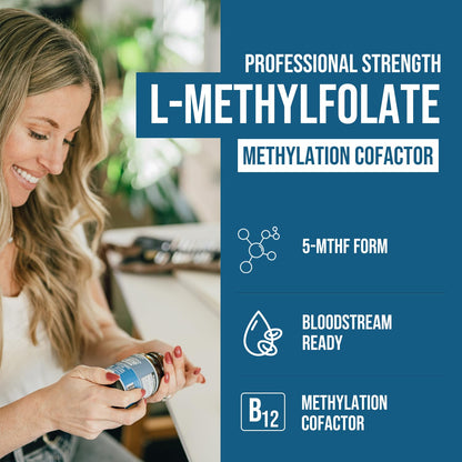 L Methyl Folate 15mg Plus Methyl B12 Cofactor – High Potency, Active 5-MTHF Form - Supports Mood, Methylation, Cognition Triquetra Health