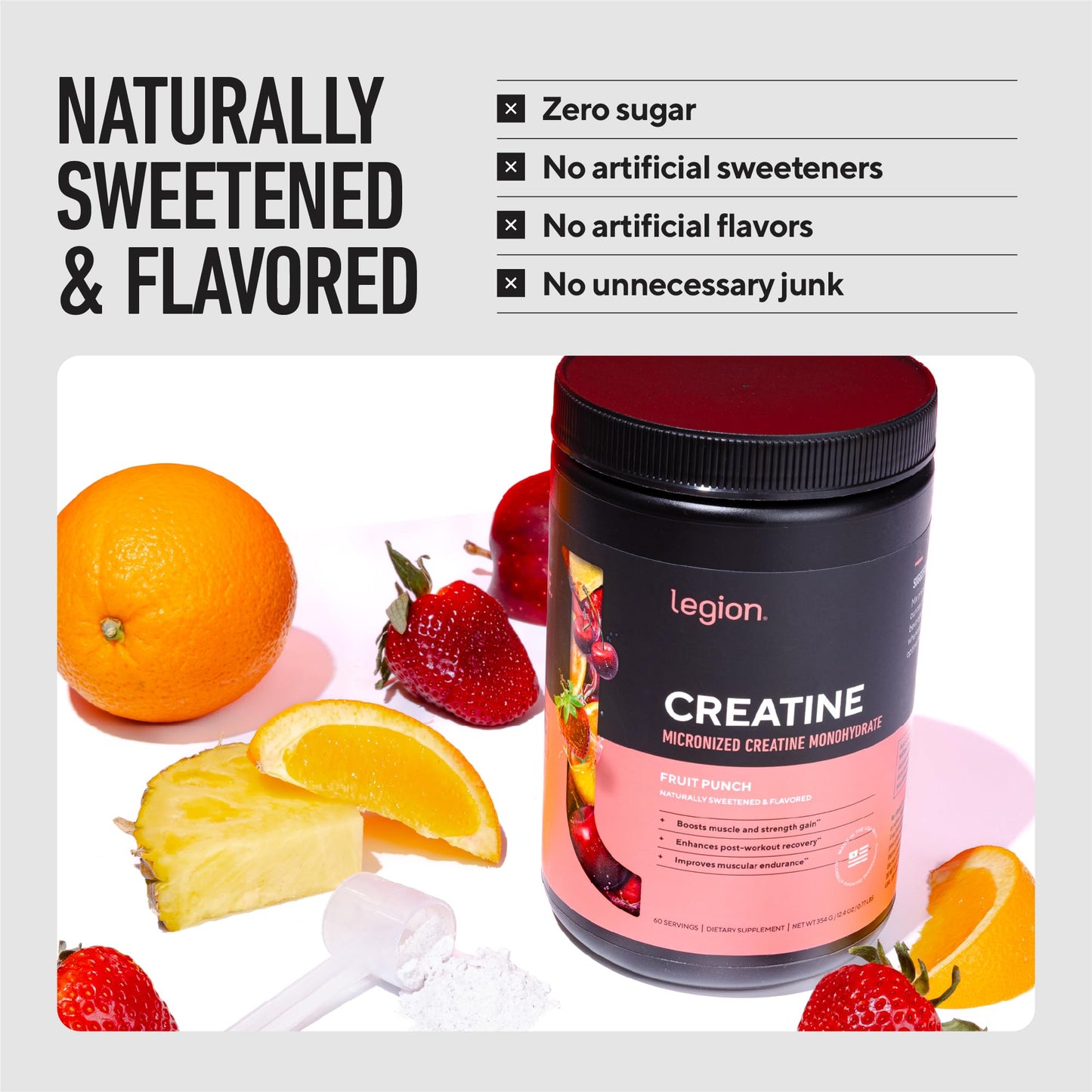 LEGION Micronized Creatine Monohydrate Supplement - Clean Creatine Powder for Muscle Gain & Post Workout Recovery - Micronized Creatine Supplement for Maximum Absorption (60 Servings, Unflavored)