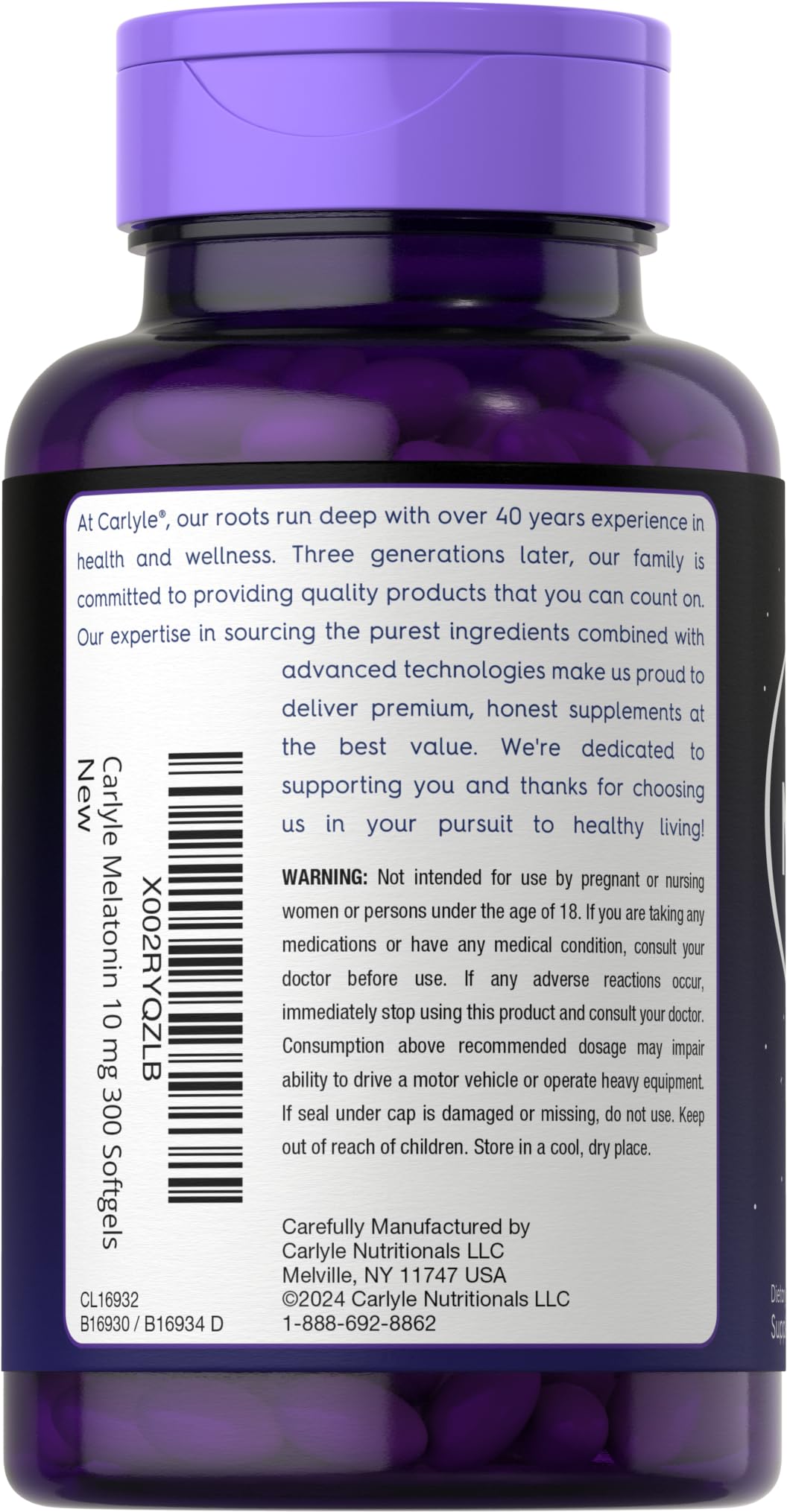 Carlyle Melatonin 10mg | 300 Softgels | Extra Strength Support for Adults | Non-GMO, Gluten Free Supplement Carlyle