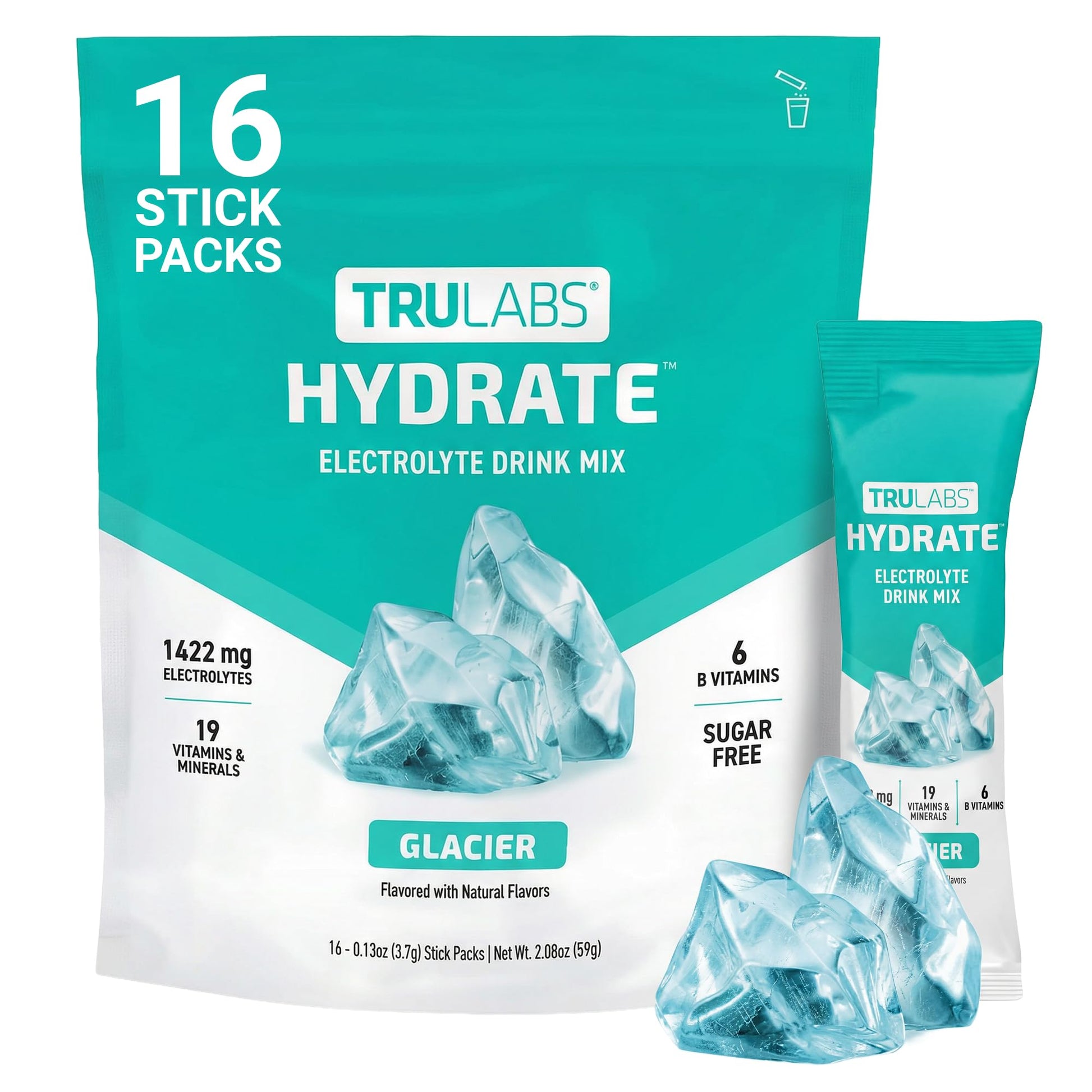 TRULABS Hydrate Electrolyte Drink Mix – Glacier Flavor, Sugar-Free Hydration Packets with 1422 mg Electrolytes & 19 Vitamins & Minerals, Monk Fruit Sweetened, On-the-Go Sticks (16 Count) TRULABS buy australia supplements