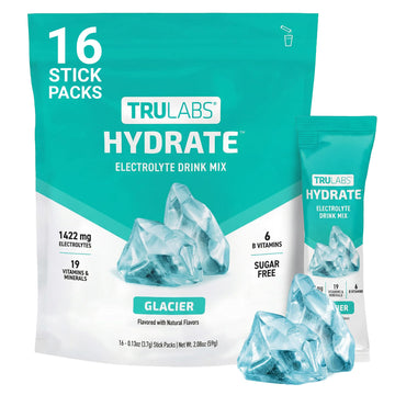 TRULABS Hydrate Electrolyte Drink Mix – Glacier Flavor, Sugar-Free Hydration Packets with 1422 mg Electrolytes & 19 Vitamins & Minerals, Monk Fruit Sweetened, On-the-Go Sticks (16 Count) TRULABS buy australia supplements