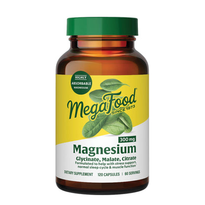 MegaFood Magnesium Glycinate, Citrate & Malate 300mg Supplement - Highly Absorbable Blend to Support Heart, Nerve Health & Relaxation, MegaFood