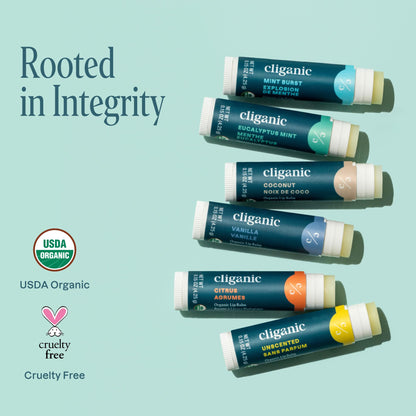 Cliganic Organic Lip Balm Set, 6 Flavors, 100% Natural for Dry Cracked Lips Cliganic