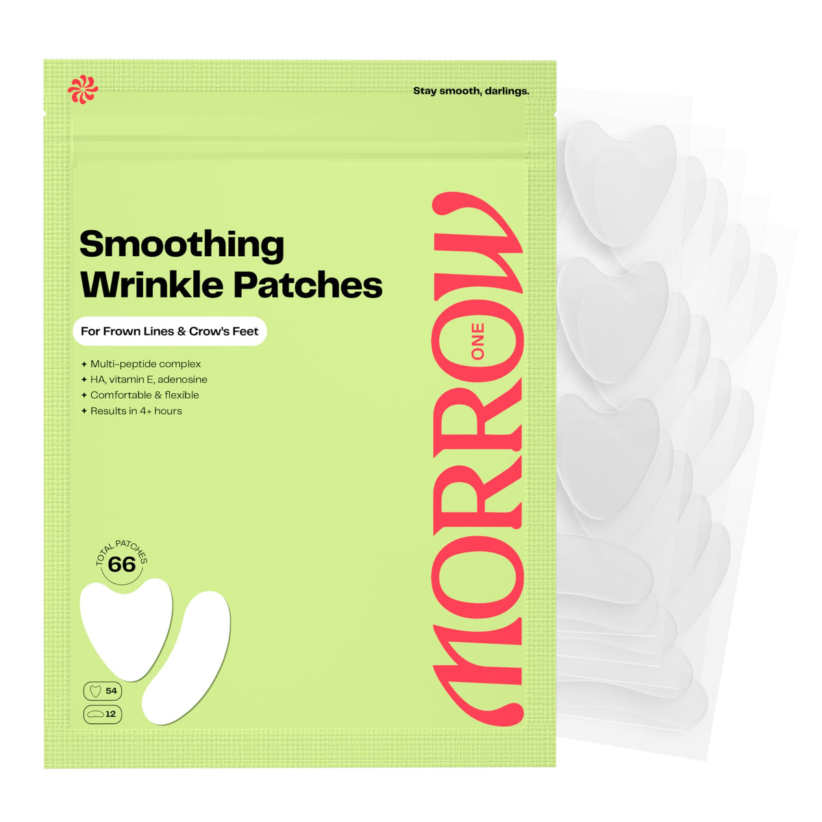 Morrow One Wrinkle Patches Peptide Face Tape Overnight Smile Lines 66 Count Morrow