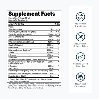 Transparent Labs Bulk Pre Workout Powder - Naturally Sweetened Preworkout for Men & Women, Pre Work Out for Muscle Building & Strength w/Beta Alanine & BetaPure - 30 Servings, Strawberry Lemonade