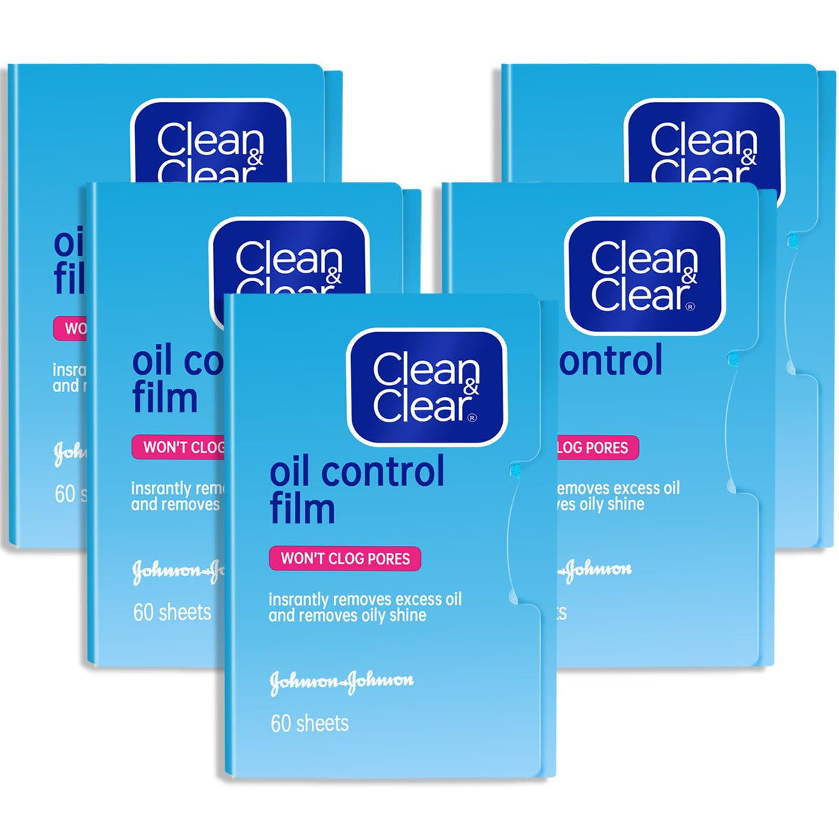 Clean & Clear Oil Control Film, 5 Pack of 60 Sheets (300 Sheets Total) Clean & Clear