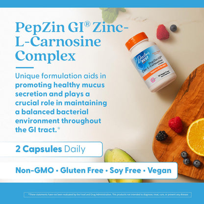 Doctor's Best PepZin GI, Zinc-L-Carnosine Complex for Men & Women - Zinc Carnosine Supplement Caps for Gut Health, Digestive Support, & Stomach Comfort Doctor's BEST