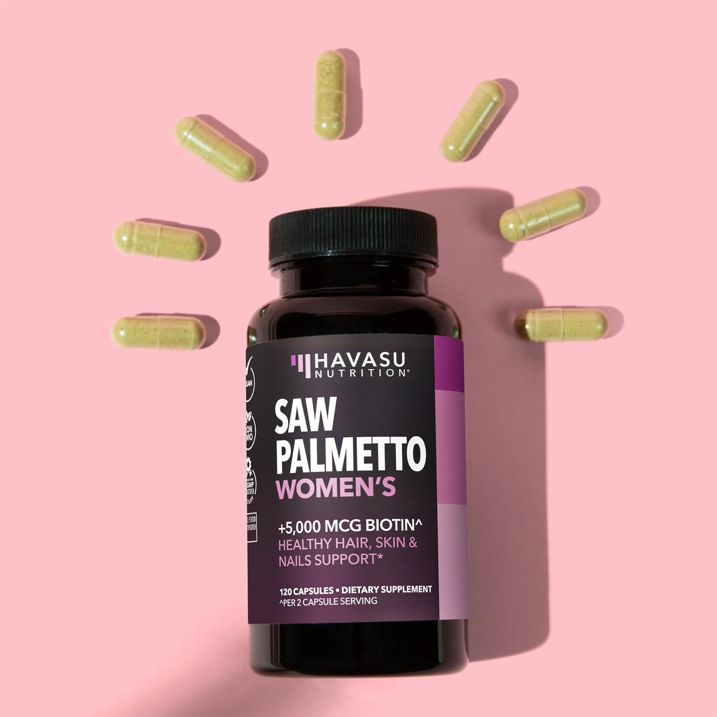 Saw Palmetto for Women with Bitoin 5000mcg Per Serving, 30-Day Supply | Vegan, Non-GMO DHT Blocker for Women for Hair, Skin and Nails, Saw Palmetto Extract with Biotin for Thicker Looking Hair Gsupps Australia