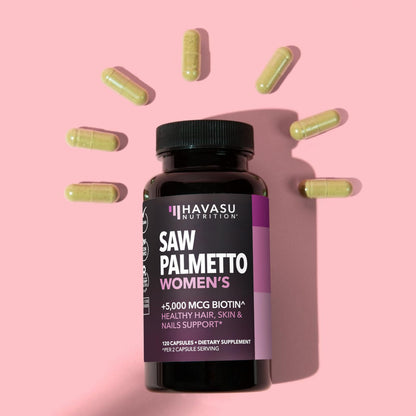 Saw Palmetto for Women with Bitoin 5000mcg Per Serving, 30-Day Supply | Vegan, Non-GMO DHT Blocker for Women for Hair, Skin and Nails, Saw Palmetto Extract with Biotin for Thicker Looking Hair Gsupps Australia