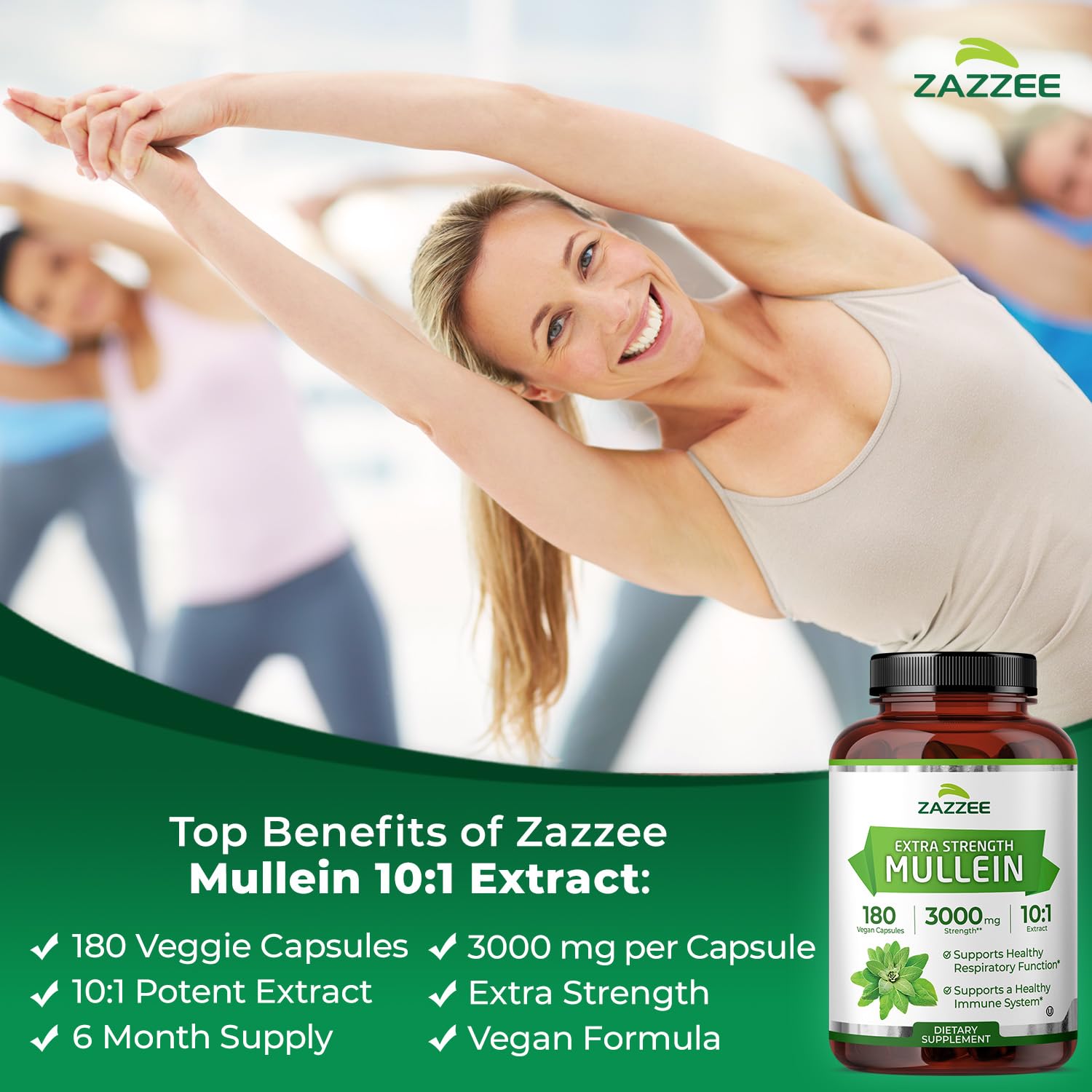 Zazzee Extra Strength Mullein Leaf 10:1 Extract, 120 Vegan Capsules | 4 Month Supply, Respiratory & Lung Support, Certified Kosher, 100% Pure Leaf Powder, Verbascum Thapsus, Non-GMO, Made in USA Gsupps Australia