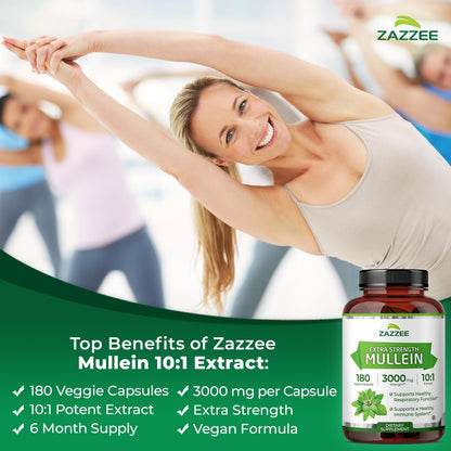 Zazzee Extra Strength Mullein Leaf 10:1 Extract, 120 Vegan Capsules | 4 Month Supply, Respiratory & Lung Support, Certified Kosher, 100% Pure Leaf Powder, Verbascum Thapsus, Non-GMO, Made in USA Gsupps Australia