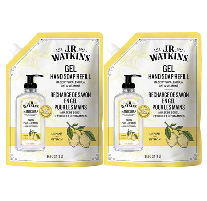 J.R. Watkins Moisturizing Gel Hand Soap Refill 2 Pack, Lemon, 34 fl oz J.R. Watkins