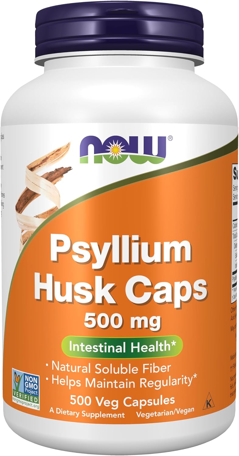 NOW Foods Supplements, Psyllium Husk Caps 500 mg, Non-GMO Project Verified, Natural Soluble Fiber, Intestinal Health*, 500 Veg Capsules Gsupps Australia