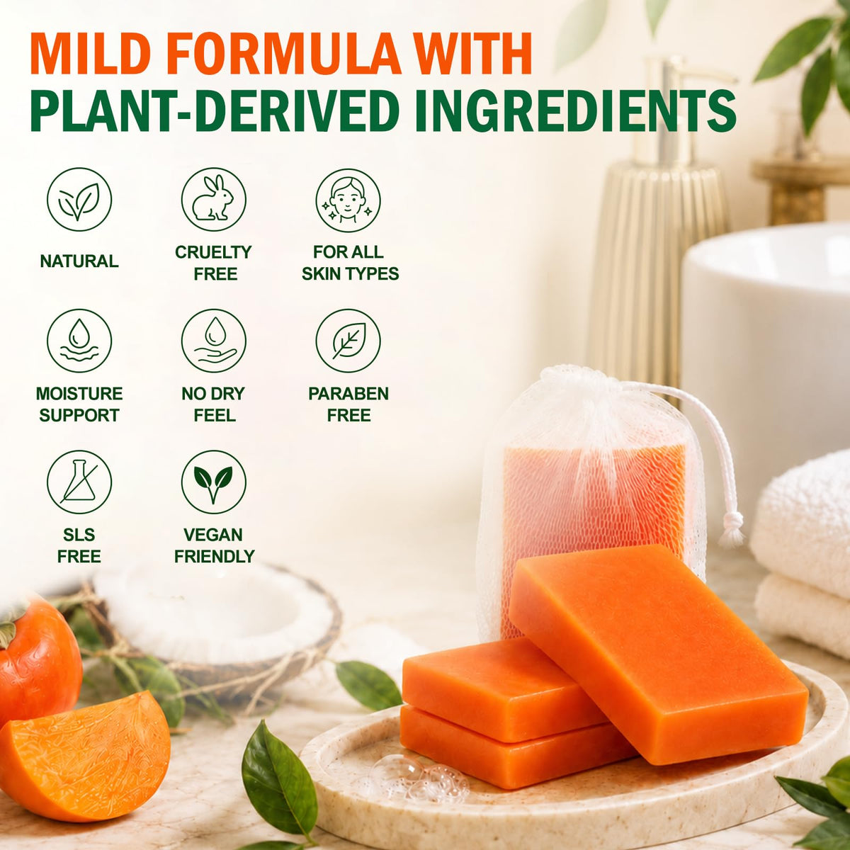 OAKDOLCHE 5 Pcs 80g Persimmon Soap Bar for Old People Smell OAKDOLCHE