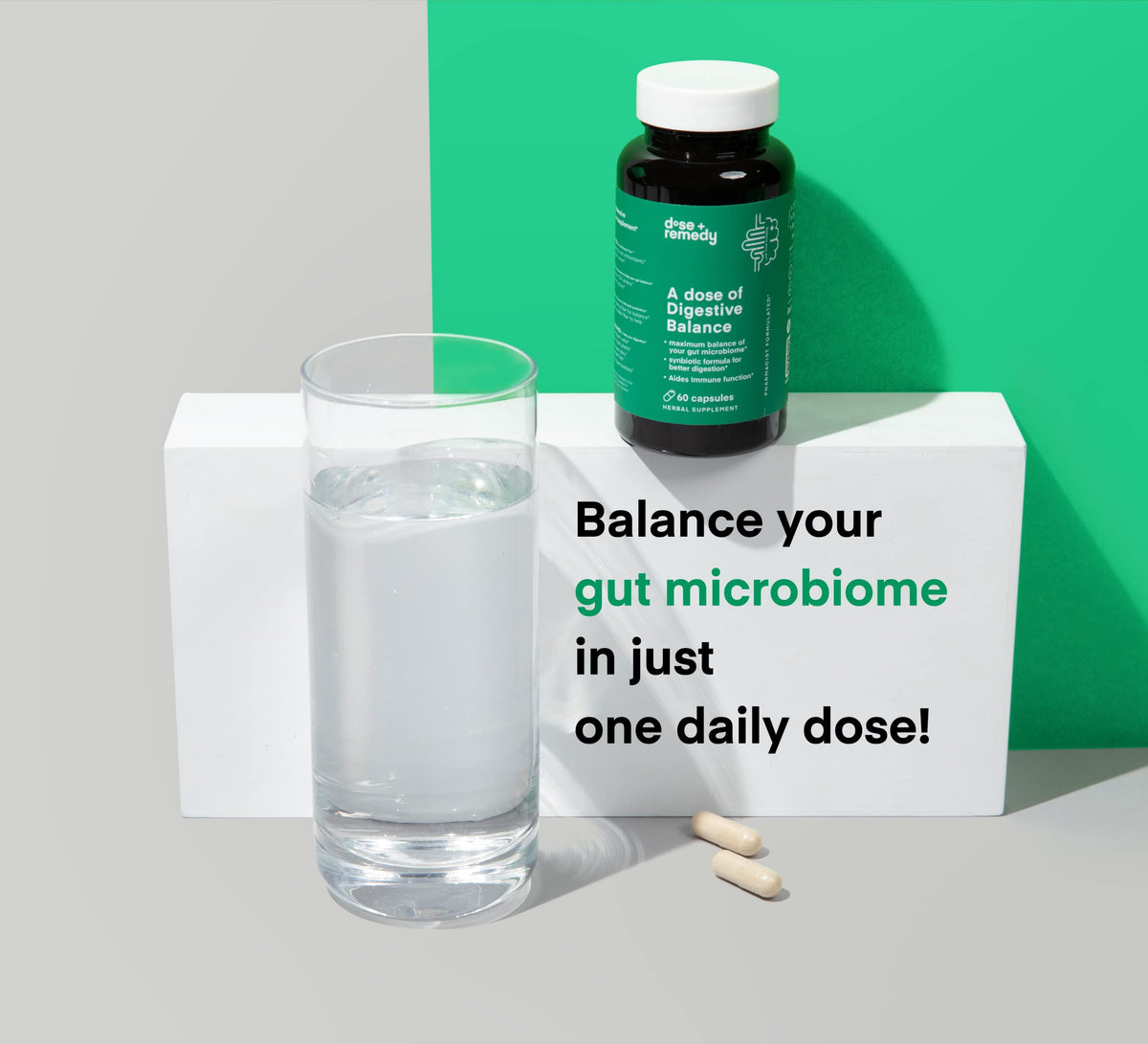 A dose of Digestive Balance-Gut Health Supplement-USDA-Kombucha, 7 Probiotic Strains and Prebiotics for Microbiome-Digestive Enzymes for Digestion dose + remedy