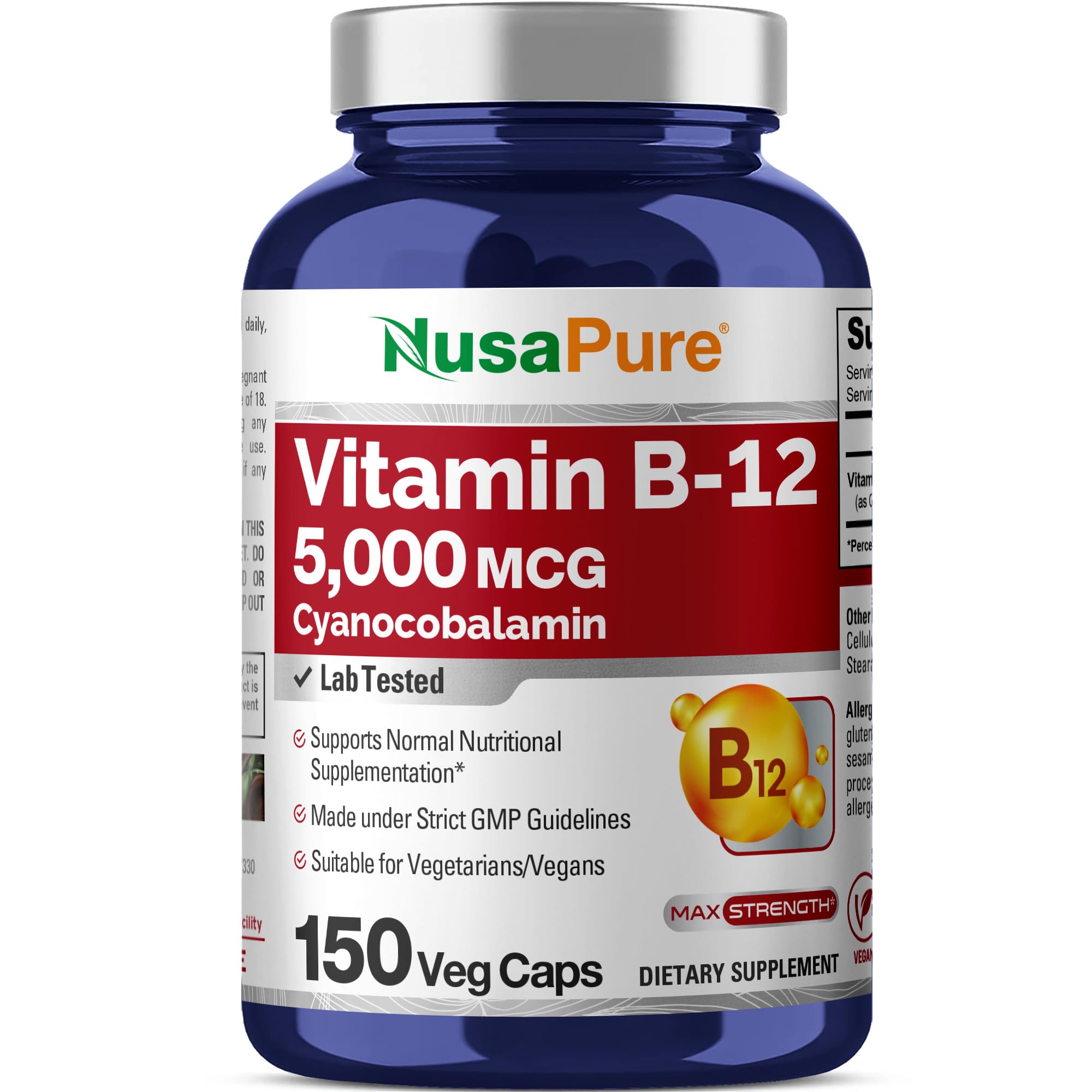 NusaPure Vitamin B12-5000 MCG 150 Veggie Capsules (Non-GMO, Vegan) - Max Strength Vitamin B12 NusaPure buy australia supplements