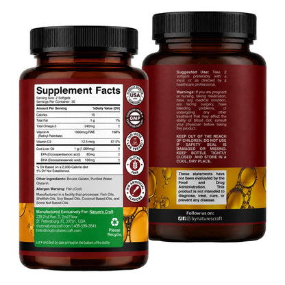 Cod Liver Oil Capsules, Omega 3 Fish Oil, 100 Mini Softgels | 1,000 mg per 2-softgel serving with 240 mg total omega-3s, EPA & DHA, vitamins A & D3, from wild-caught Icelandic cod Gsupps Australia
