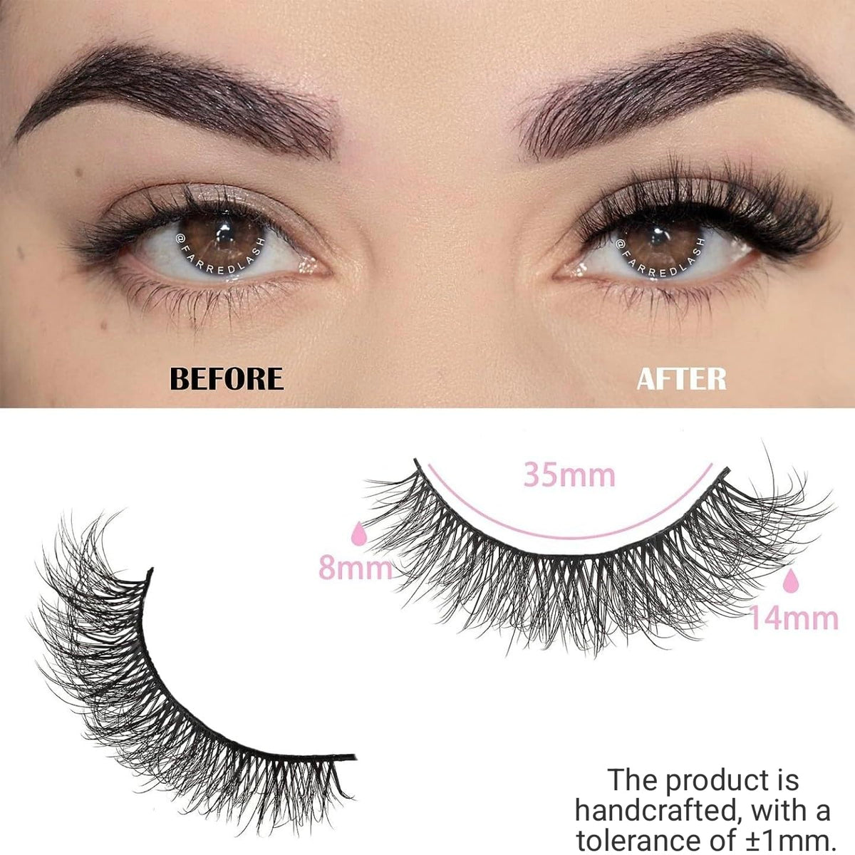 FARRED Natural Lashes Short Eyelashes Wispy False Mink Lash Pack 14 Pair Natural Look Fluffy Cat Eye Strip Eyelash Small Fake Lashes Full Pestañas Sets for MUA and Beginners Daily Makeup (F1 | 8-14mm) FARRED