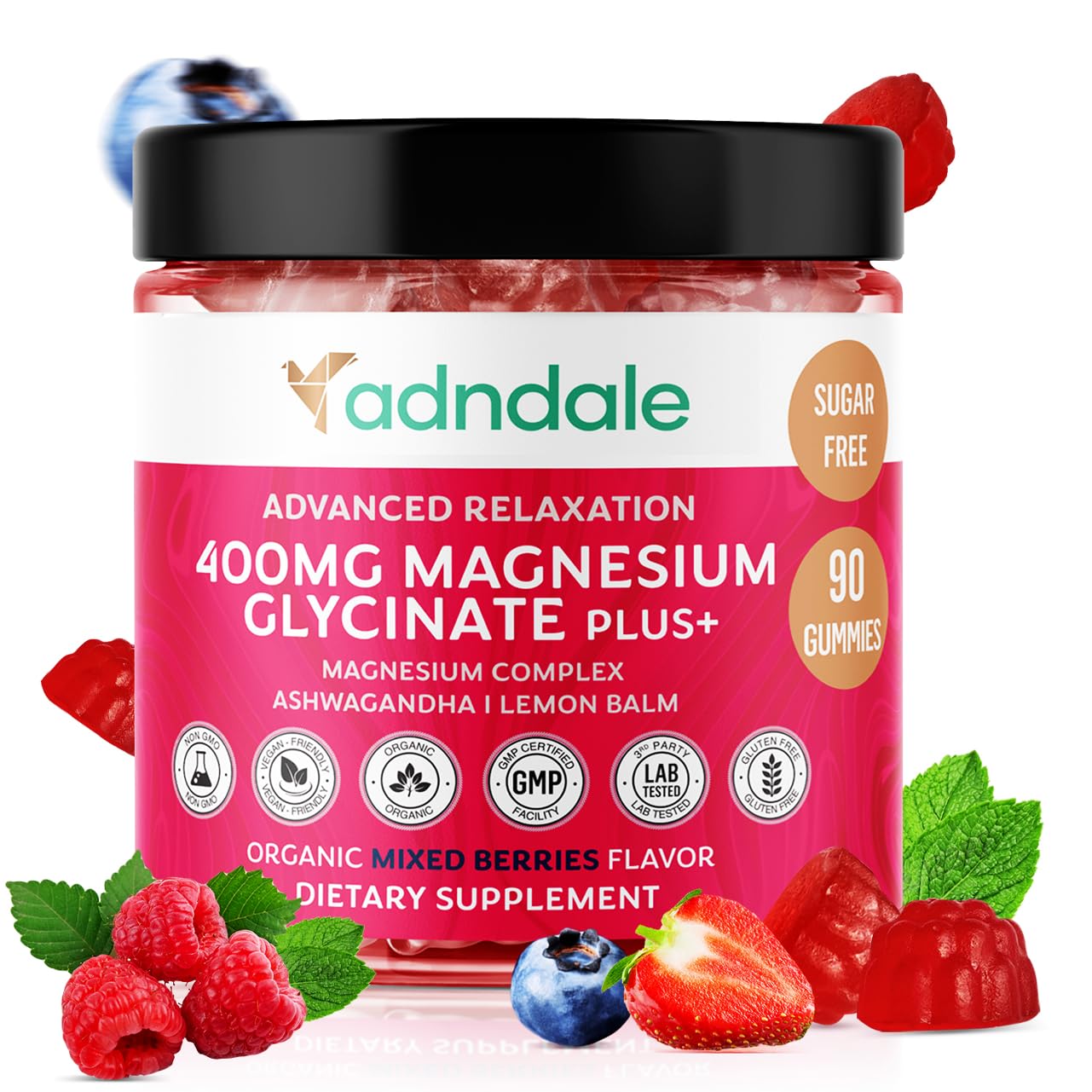 Adndale 90 CT Magnesium Glycinate 400 mg Gummies with Ashwagandha, Magnesium Malate & Taurate, Sugar Free Magnesium Gummies for Adults & Kids. Adndale buy australia supplements