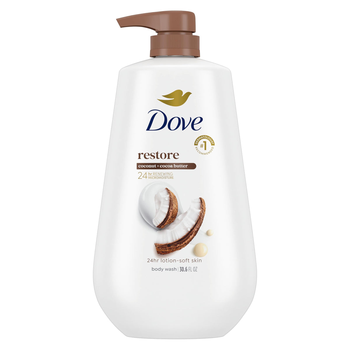 Dove Body Wash Restore Coconut & Cocoa Butter 30.6 oz Pump, Sulfate Free Dove