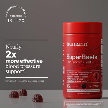 Humann SuperBeets 3-in-1 Heart Gummies - 3x Absorption CoQ10 - Plus Beetroot Extract & Grape Seed Extract for Advanced Heart Health, Cellular Energy & Circulation Support Humann