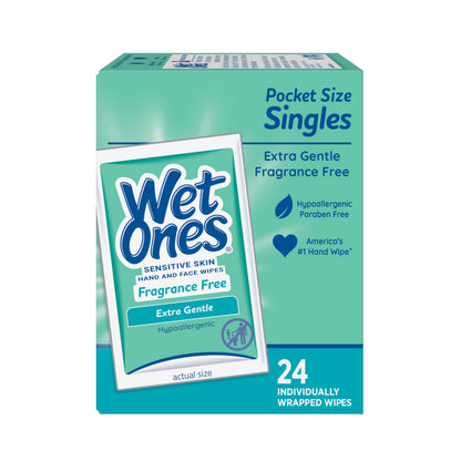 Wet Ones Singles Hand Wipes, Sensitive Skin, Unscented, 24 ct (6 Pack) Wet Ones